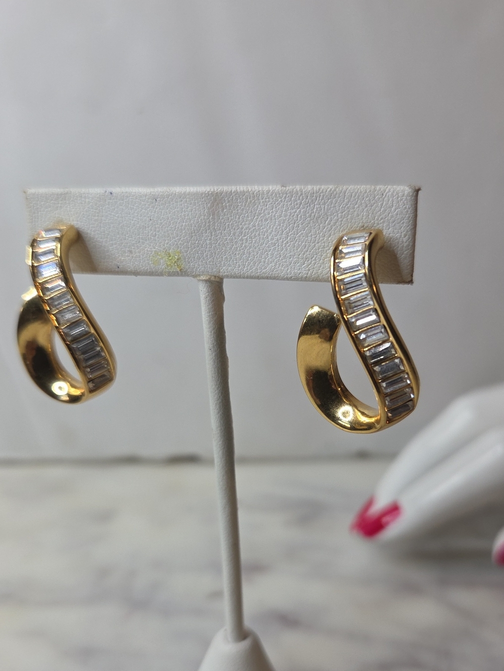 S A L Gold-Tone Baguette Crystal Twist Hoop Earrings Swaorkski Crystal